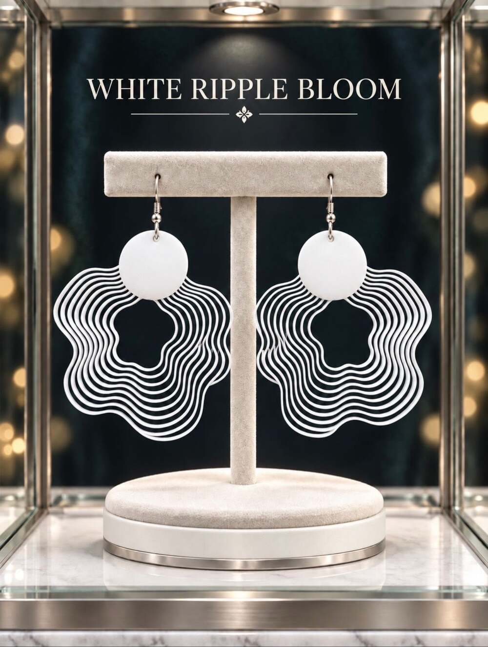 Shey.M Shop White Ripple Bloom Handmade Geometric Earrings